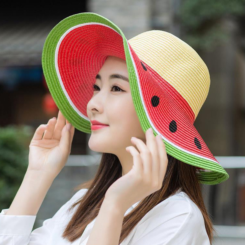 Kids Outdoor Hat - Girls Watermelon Straw Hat Summer Wide