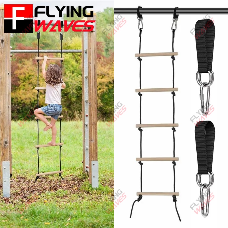 Kids Outdoor Swing And Slide - Children Climbing Rope Ladder Wooden Swing