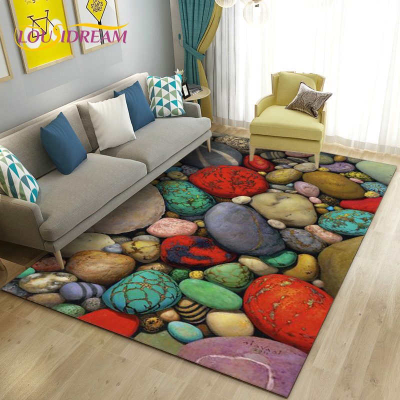 Kids Outdoor Flooring - 3D Colorful Cobblestone Stone Area Rug,Carpet