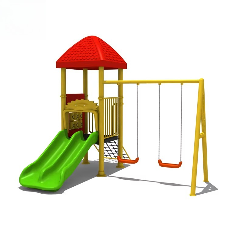 Kids Outdoor Swing Set With Slide - Steel Playground Equipment, Composite Swings, Plastic