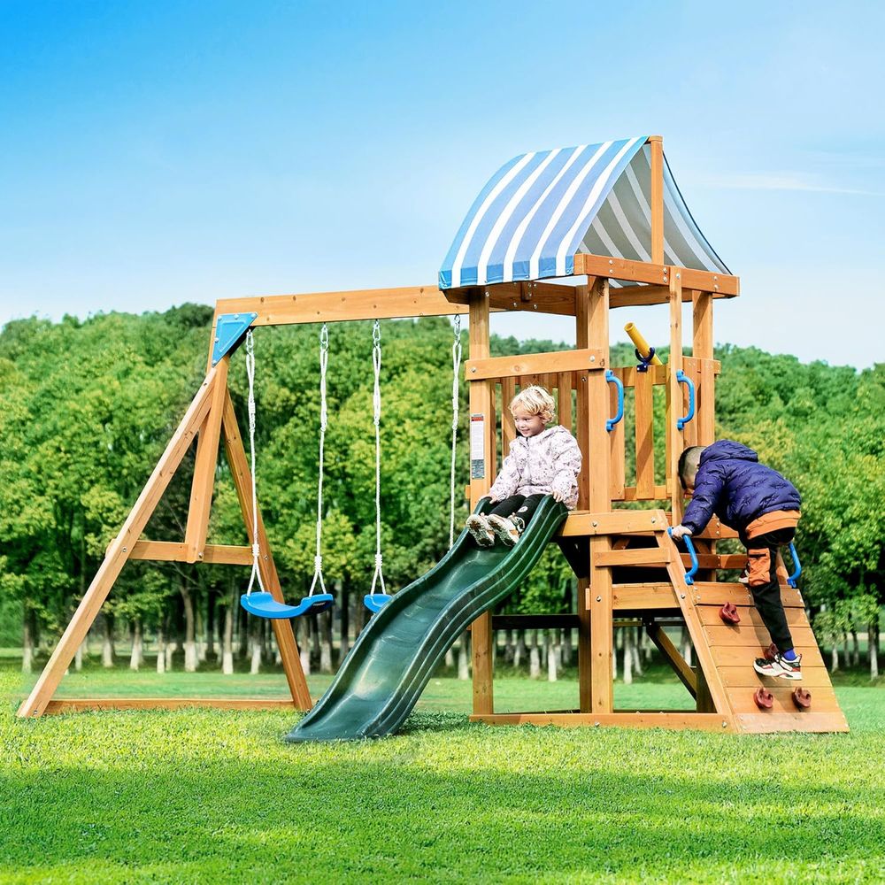 Swing ts or ackyard, Wooden Sw - огляд і ціна Kids Outdoor Swing And Slide