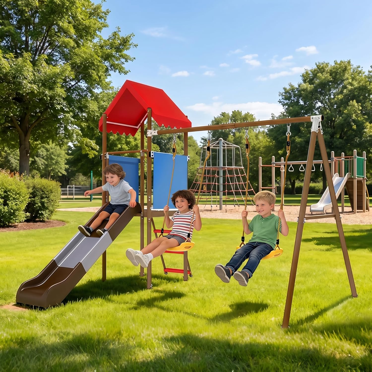 Metal Swing Set for Kids with  - огляд і ціна Kids Outdoor Swing Set With Slide