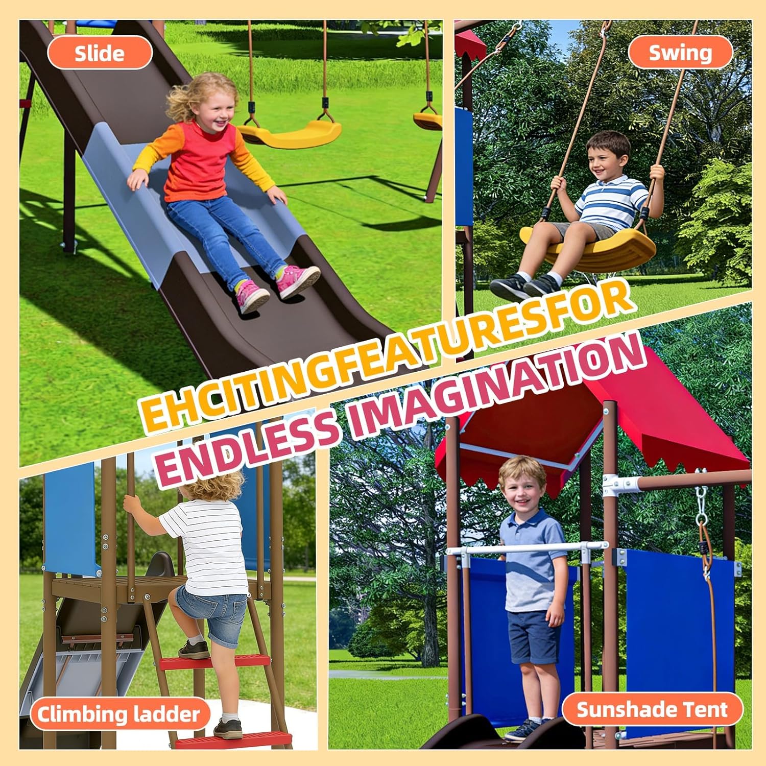 Metal Swing Set for Kids with  - огляд і ціна Kids Outdoor Swing Set With Slide